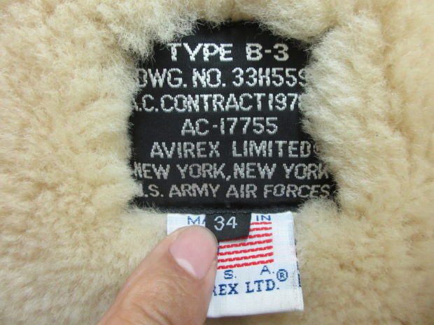 アヴィレックス フライトジャケット B-3 胸タグ付き